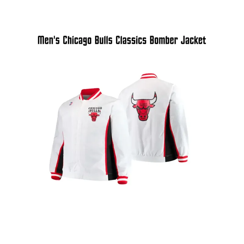 Men's Classics Chicago Bulls White Bomber Jacket Men's Classics Chicago Bulls White Bomber Jacket