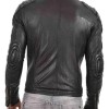 Men's Quilted Shoulder Design Snap Tab Collar Black Leather Jacket Men's Quilted Shoulder Design Snap Tab Collar Black Leather Jacket